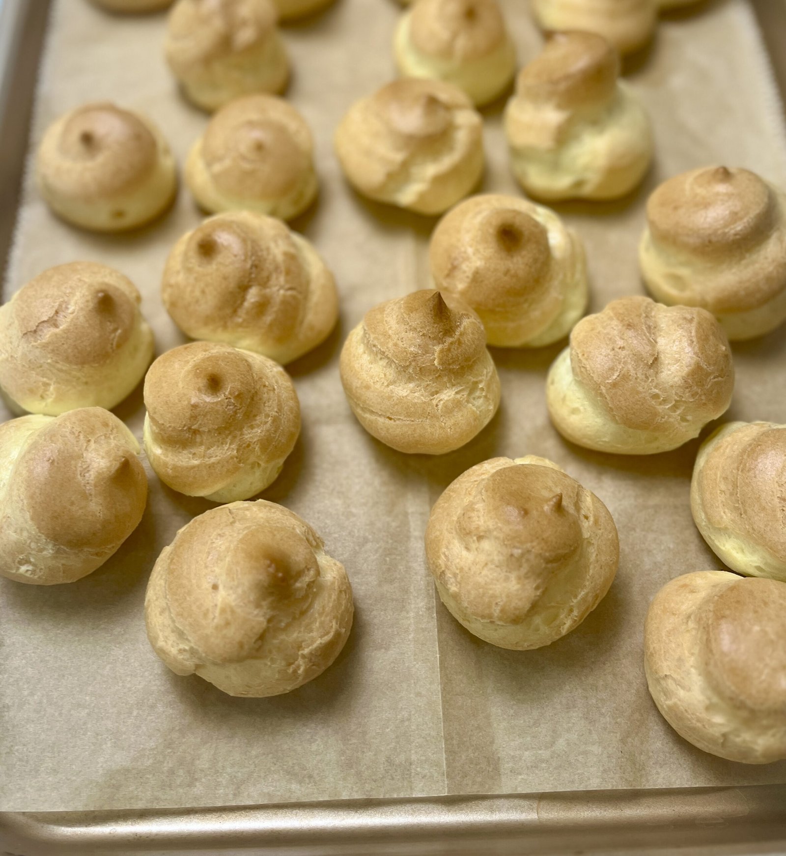 Baked Choux Pastry in the tray.